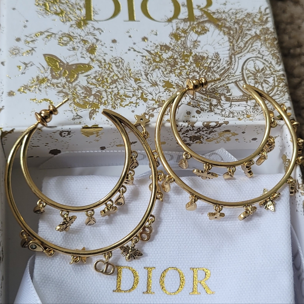 Dior Gold Crescent Moon  Chram Earrings - Picture 4 of 12